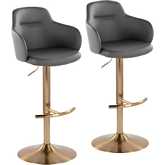 Boyne Adjustable Swivel Bar Stool in Gold & Grey Leatherette (Set of 2)